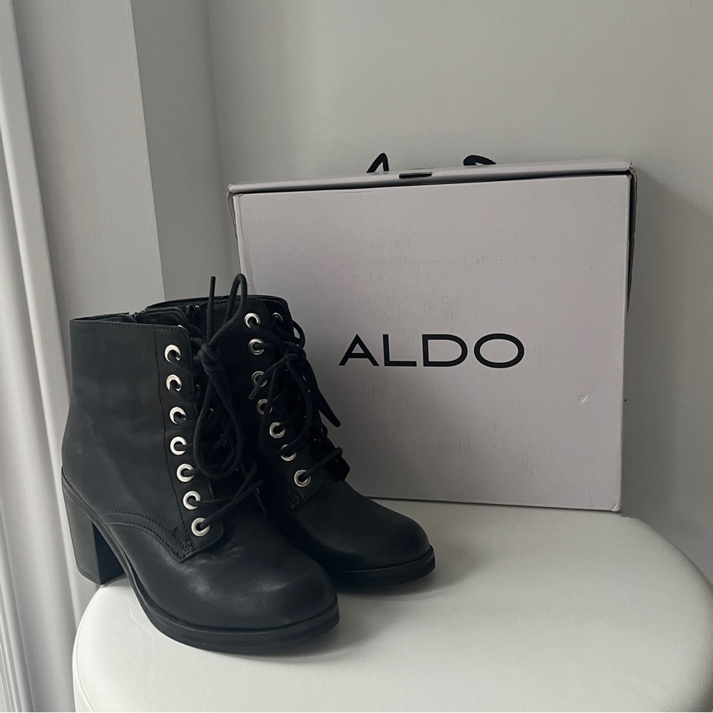 Aldo - Black Lace Up Bootie Boot